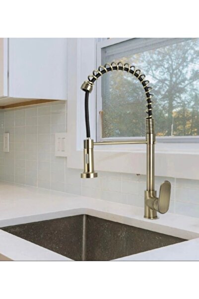 İSAOĞLU YAPI Antik Gold Mutfak Bataryası Endüstriyel Tasarım Evye Armatür Tazzik ve Basınç Ayarlı Batarya