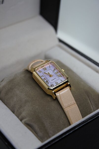 QUARTZ Marka Vintage Roma Rakamlı BEJ RENK Kordon Kare Çelik Saat bb0056
