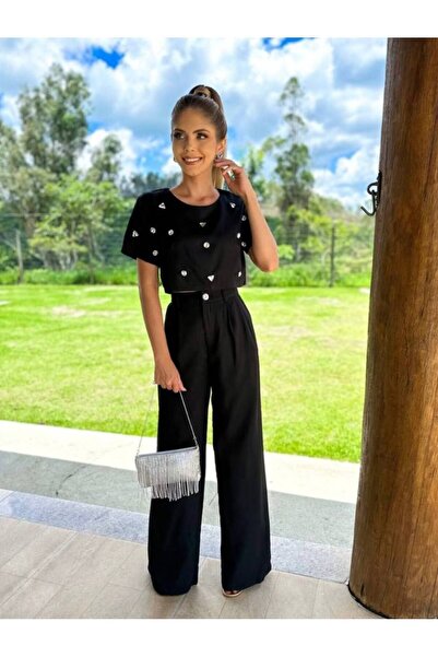 guller tekstil Women's Imported Crepe Jewelled Pants-Blouse Set - Skinny Fit