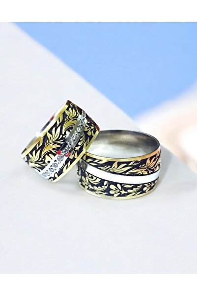 Alyans Gümüş Evi 10 Mm Işlemeli Taşlı Alyans