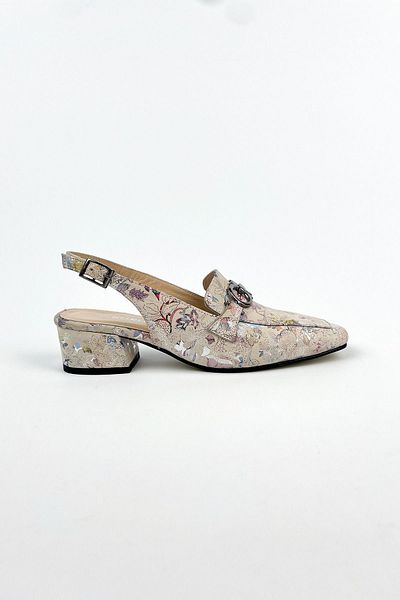 RABU Genuine Leather Floral Printed - Open Back Women's Heeled Shoes