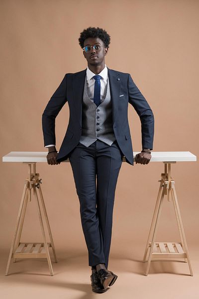 Carutte Pointed Collar Slimfit Vest and Combination Suit - Double Pleated Textured Fabric