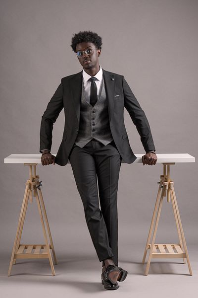 Carutte Pointed Collar Slimfit Vest and Combination Suit - Double Pleated Textured Fabric