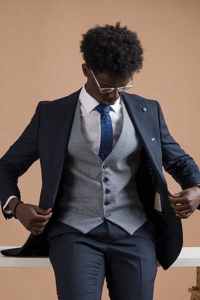 Carutte Pointed Collar Slimfit Vest and Combination Suit - Double Pleated Textured Fabric