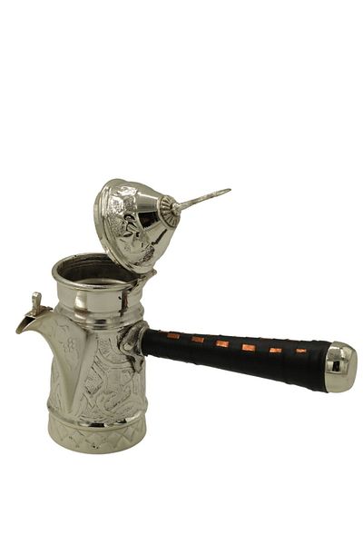 ANTEPSEPETİ Silver Plated Embroidered Copper Mirra Coffee Pot 20 CM