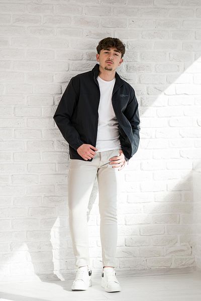 FBI Jeans Slimfit Seersucker Stand Collar Lined Spring Coat