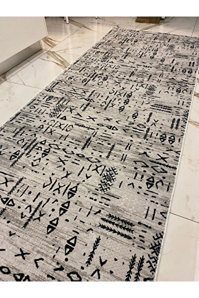 Dinar Scandinavian Embossed Anti-Slip Base Washable Gel Cutting Carpet Runner Grey