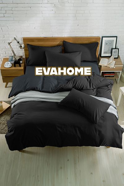 EVA Black-Anthracite Colored Single Double Sided Cotton Luxury Duvet Cover Set