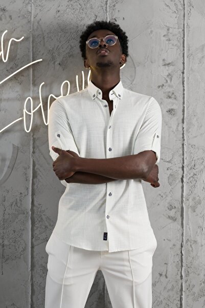 ADVANTE Καλοκαιρινό λινό πουκάμισο με λεπτό γιακά με κουμπιά με πτυσσόμενο μανίκι