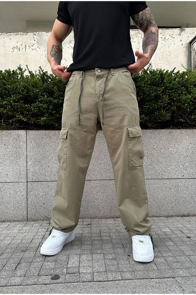corfixman Φαρδύ παντελόνι Khaki Cargo με τσέπες με λεπτομέρεια με δαντέλα