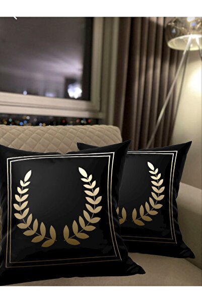 Crown Patterned 2-Piece (Black-Gold) Velvet Fabric Decorative Pillowcase - Double Sided Printing