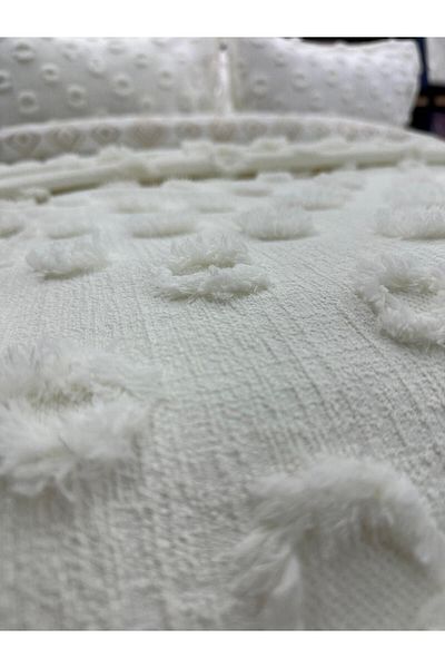 ÇAPAEV King Size Bedspread with Double Tassels and Pompoms - Hayal Chenille