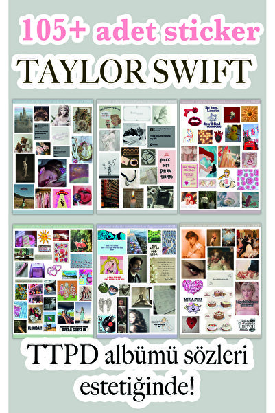 merccuri crafts Taylor Swift 6'lı Sticker Seti (140+ adet / 6 adet A5) journa...