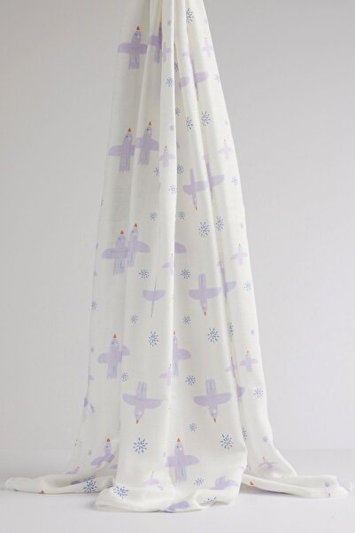 Merca Minca Lila Kuşlu Müslin Örtü