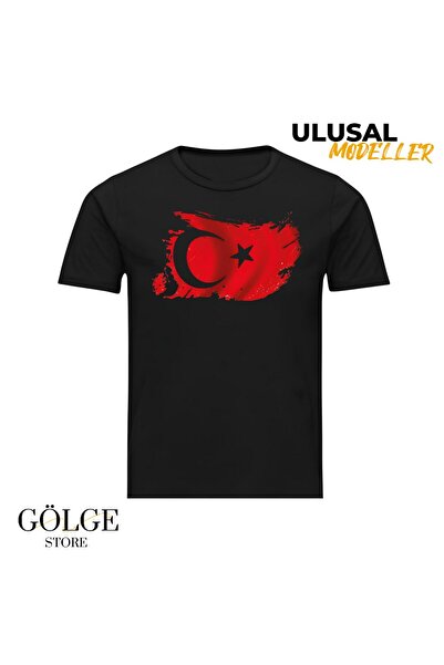 Gölge Store تي شيرت مطبوع عليه علم تركي وطني للجنسين مقاس كبير