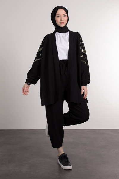 Lamia Giyim Embroidered Arms - Double Hijab Suit Set