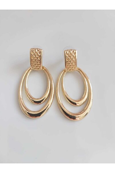 DEVİ fashion Gold Oval Ikili Halka Küpe 5 Cm