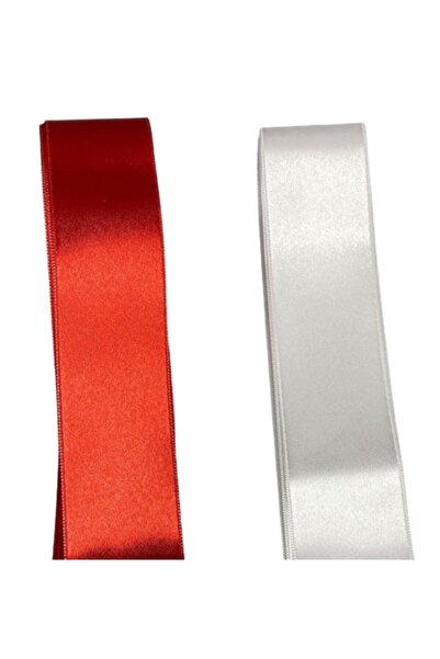 serap çiçekçilik 1 Adet Kırmızı 1 Adet Beyaz 10'ar Metre 2,5 Cm Saten Kurdele