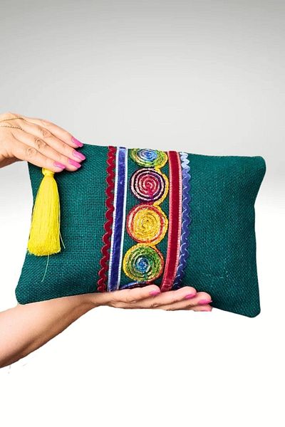 KRIMO Jute Women's Clutch - Design Cloth Portfolio Bag