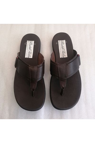 Butik Tülin شبشب للجنسين من جلد البقر الأصلي - لون بني، نعل مطاطي غير قابل للانزلاق