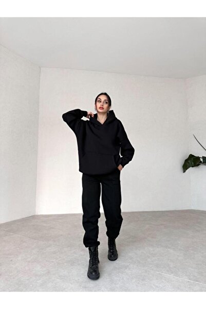 Rabia Çelik Set de trening negru supradimensionat cu 3 fire