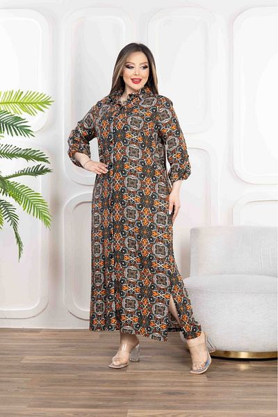 sinemisxxl Long Sleeve and Button Front Woven Shirt Dress