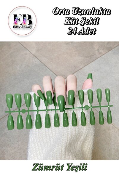 Easy Beauty 24 Adet Renkli Orta Uzun Küt Takma Tırnak 3 Alana Yapıştırıcı, 6 ...