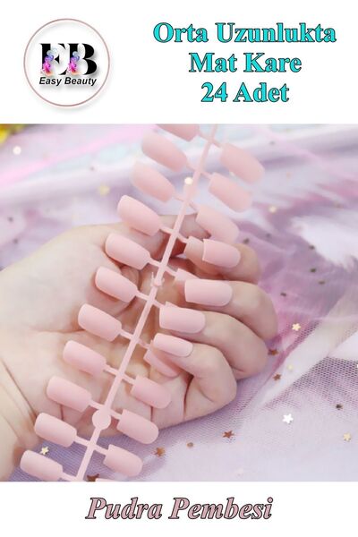 Easy Beauty 24 Adet Renkli Mat Orta Uzun Kare Takma Tırnak 3 Al Yapıştırıcı 6...