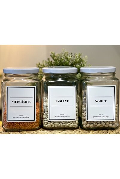 Lesia Home Beyaz Kapaklı Mercimek Nohut Fasülye Kuru Bakliyat Cam Saklama Kav...