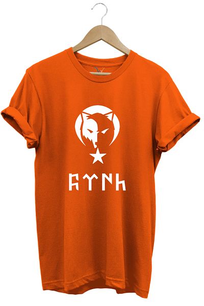 WİDİ Türkiye Wolf Symbol and Turkish Flag Wolf Printed Regular Fit 100% Cotton Orange T-Shirt
