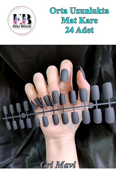 Easy Beauty 24 Adet Renkli Mat Orta Uzun Kare Takma Tırnak 3 Al Yapıştırıcı 6...