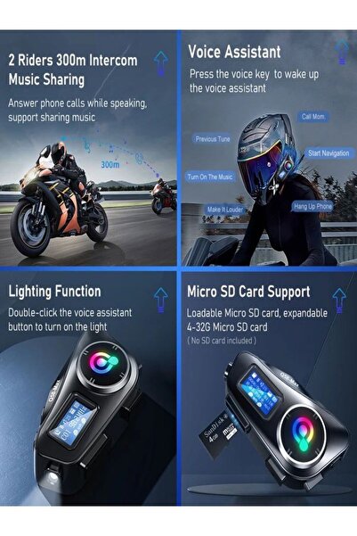 DEANB IPX6 SU GEÇİRMEZ SD KARTLI 2 KİŞİ 300M SİRİ DESTEK EQ SES İNTERKOM KASK KULAKLIĞI GÜRÜLTÜ OFF