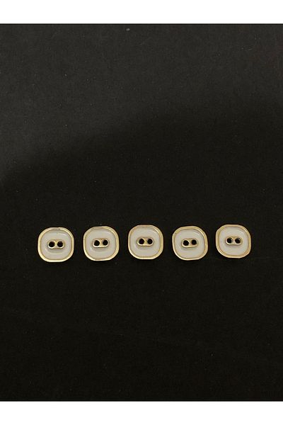 aensia Gold Gold Over White Enamel Flat Hole Square Button Small Size Metal Button 20 Size Buttons - Pack of 5