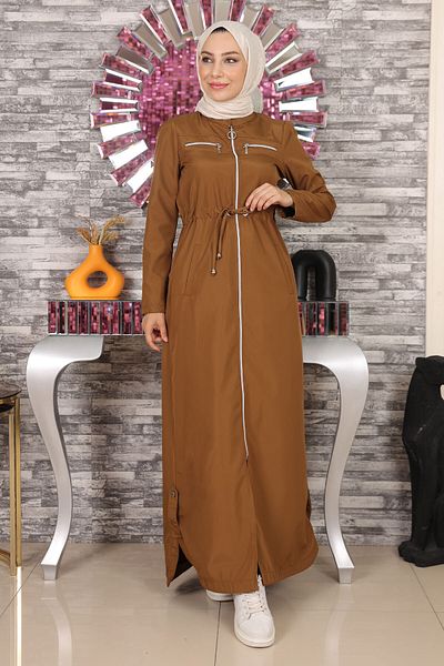 ModaMerve Tan Zippered Ferace - MİH10012