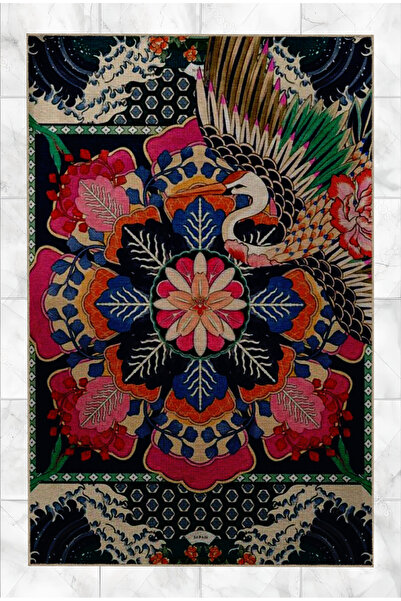 Rugs Modern Halı Çok Renkli Karma Çiçek Motifleri ve Kaz Desenli Vintage Deko...