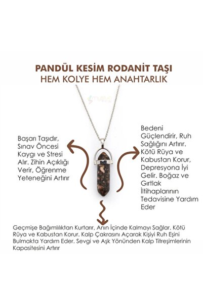 Mystic Energy Doğal Taş Rodanit Taşı Pandül Kesim Hem Kolye Hem Anahtarlık | ...