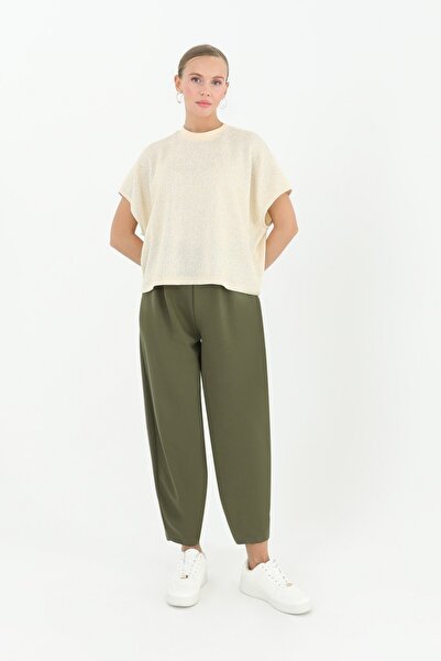 Puane Beli Lastikli Şalvar Pamuklu Pantolon