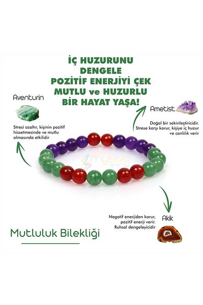 Mystic Energy Natural Stone Happiness Talisman Bracelet | Amethyst-Aventurine-Agate |   Gift Natural Stone