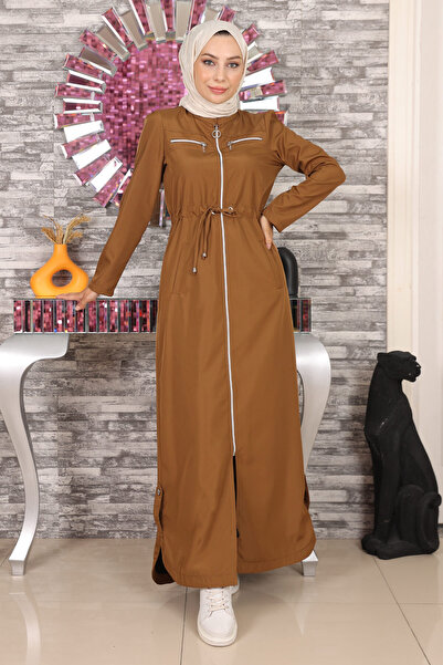 ModaMerve Tan Zippered Ferace - MİH10012