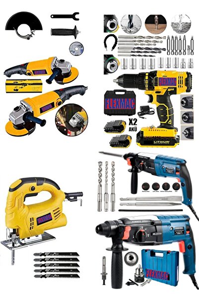 FLEXMAC 0 - 2 m X Model Kırıcı Delici,akülü Matkap,taşlama,dekupaj Dörtlü Set...