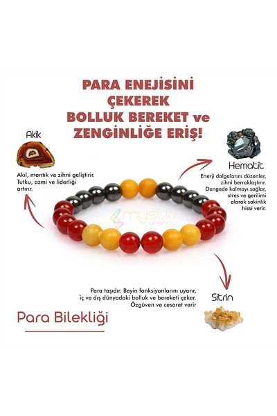 Mystic Energy سوار تاليسمان معتمد من المال للجنسين - هدية من الحجر الطبيعي| الهيماتيت والعقيق والسيترين