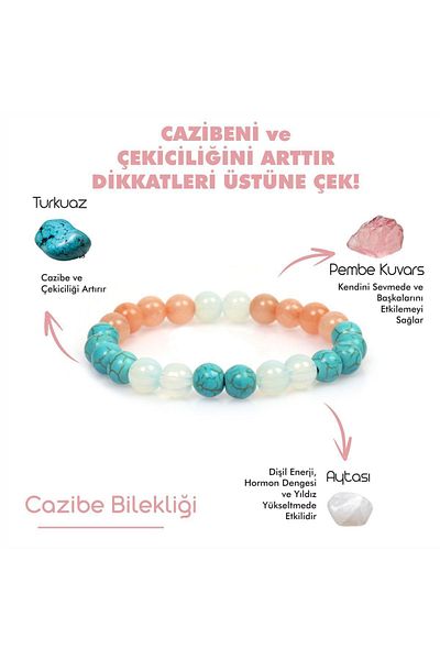 Mystic Energy Certified Charm Bracelet with Natural Stone - Pink Quartz and Turquoise Moonstone