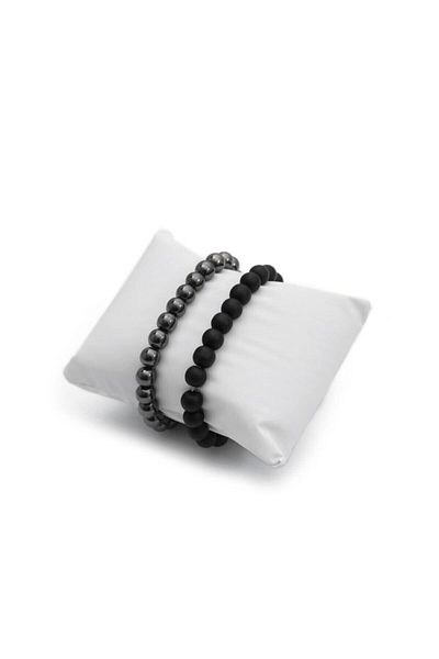 Mystic Energy Certified Natural Stone Onix (Onix) Hematite Set of 2 Bracelets |   Gift Natural Stone