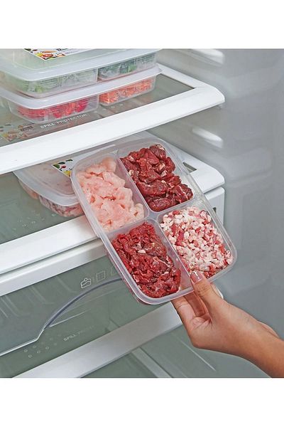 safestore 6 Pieces Mini Vegetable Storage Container - 4 Compartments, Meat Chicken Juice Mincer Icebox Organizer