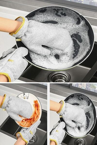 safestore 1 Adet Su Geçirmez Paslanmaz Telli Bulaşık Eldiveni Kir Pas Sökücü ...