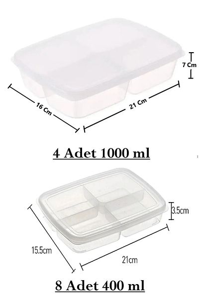 safestore 12-Piece Storage Set - 4 Compartments Portion and Freezer (8 Pcs 400 ml / 4 Pcs 1000 ml)