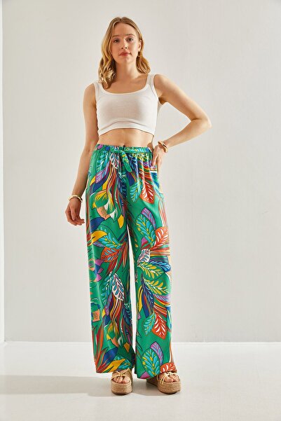 Bianco Lucci Patterned Viscose Women's Trousers - Elastic Waist60101052