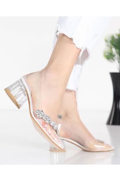 Afilli Pantofi stiletto cu toc transparent, piatră albă, rochie de seară, elegantă, confortabilă