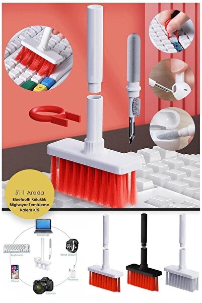 safestore Çok Amaçlı Kırmızı Hassas Fırça Başlıklı Bilgisayar Laptop Klavye Temizleme Fırçası 5 In 1