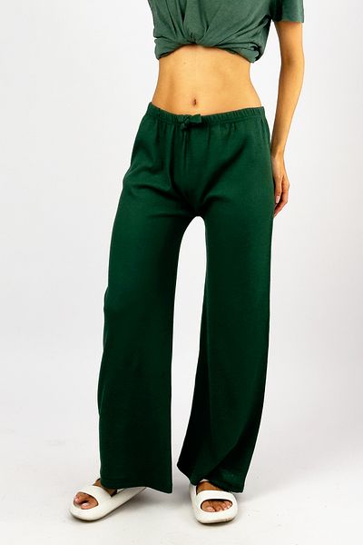 Betimoda Green Soft Waffle Fabric - Rubber Waist Flowing Women's Palazzo Trousers